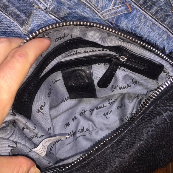 Ash black genuine leather bag with fringe new! - Picture 3 of 8